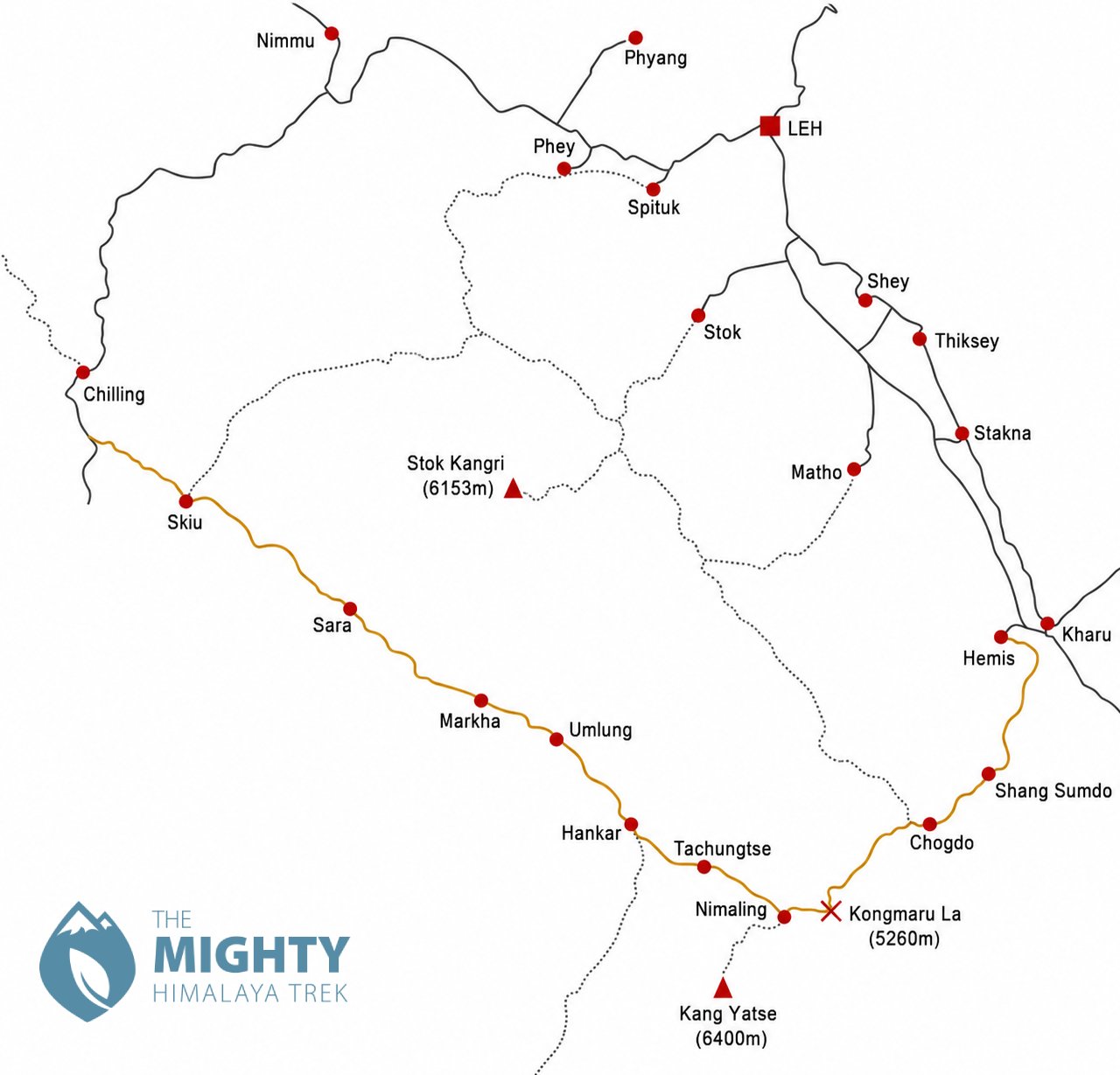 Markha valley trek from Chilling map